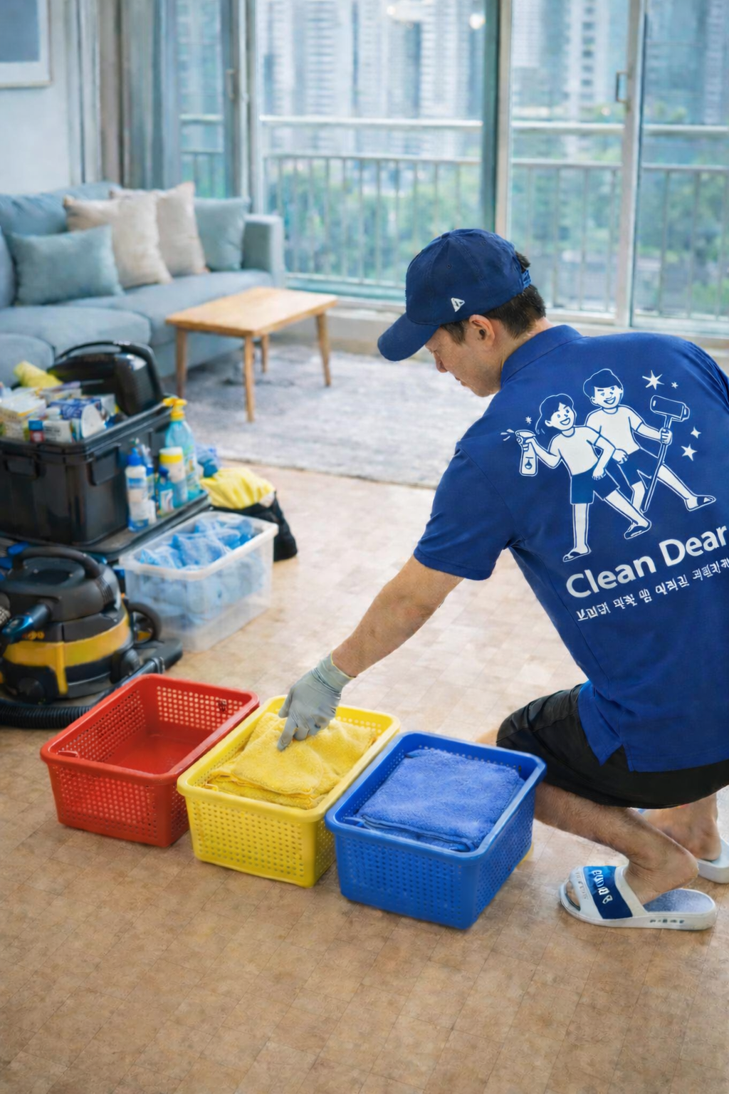 구역별 걸레 분리사용, 실내화&신발커버사용